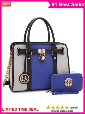Vegan Leather Satchel Handbag Set with Matching Wallet Structured Tote